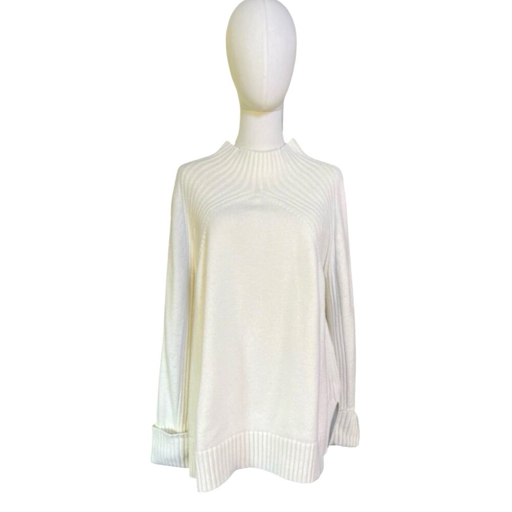 Talbots Ivory Cotton Blend Ribbed Mock Neck Sweater Women's XL Classic Preppy